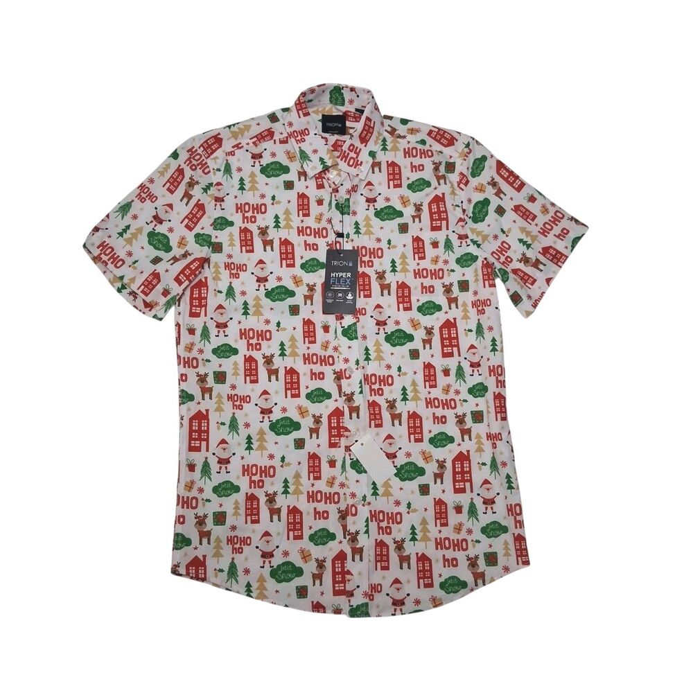 Trion Men's Small Shirt NEW WITH TAGS Christmas Ho Ho Ho Button Up - Picture 1 of 9